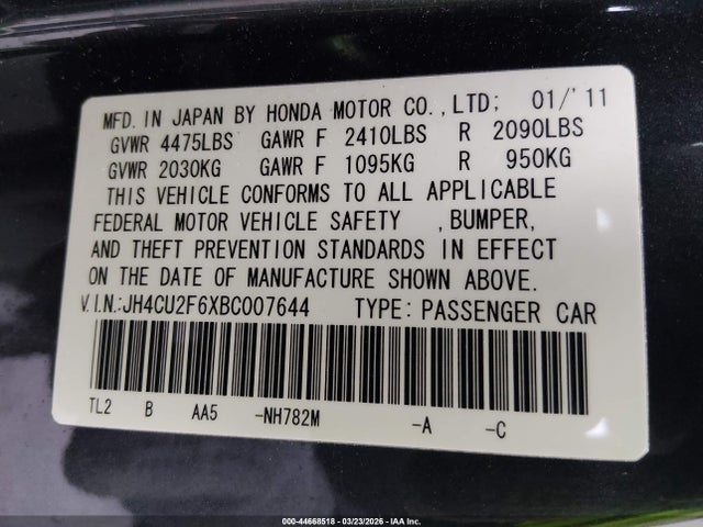 Продаж на аукціоні авто 2011 Acura Tsx 2.4, vin: JH4CU2F6XBC007644, номер лоту: 44668518