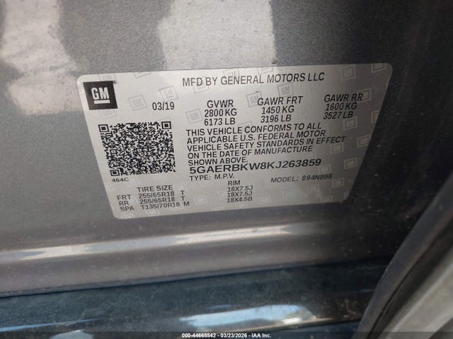44668542 :رقم المزاد ، 5GAERBKW8KJ263859 vin ، 2019 Buick Enclave Fwd Essence مزاد بيع