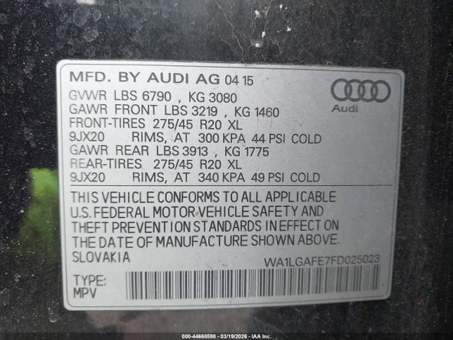 2015 AUDI Q7 WA1LGAFE7FD025023 Photo 8
