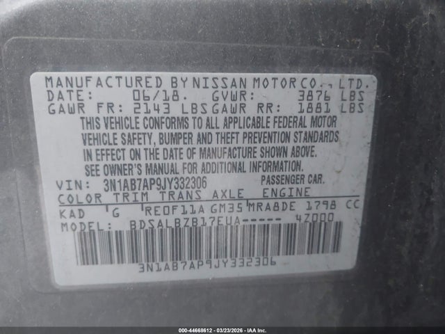 3N1AB7AP9JY332306 Nissan SENTRA S