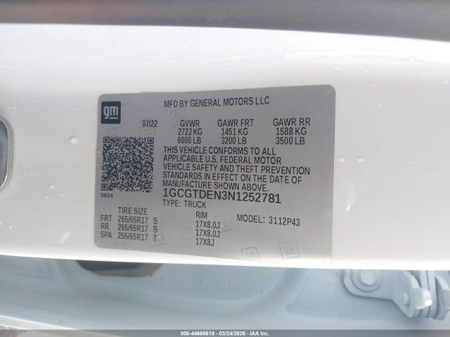 1GCGTDEN3N1252781 Chevrolet Colorado 4wd Short Box Z71