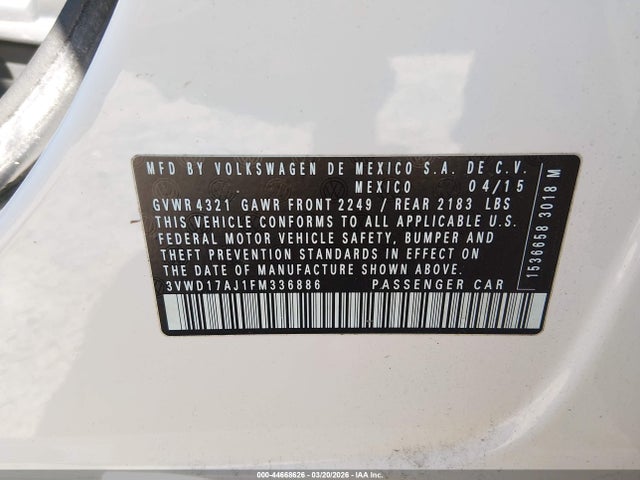 3VWD17AJ1FM336886 Volkswagen Jetta 1.8t Sport