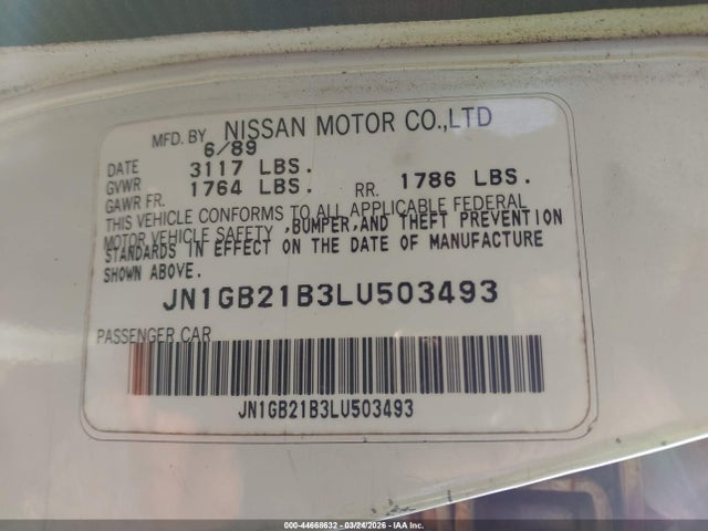 Aukcja sprzedaży 1990 Nissan Sentra, vin: JN1GB21B3LU503493, numer aukcji: 44668632
