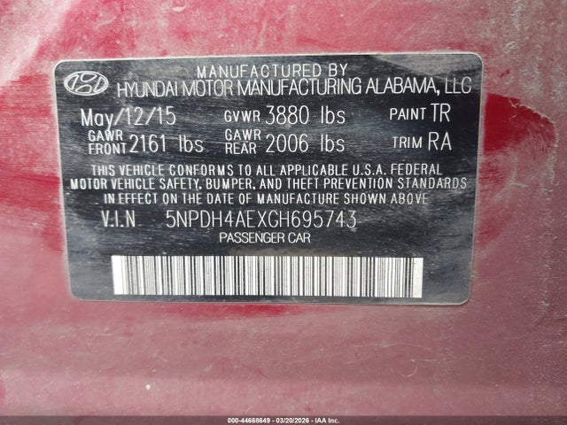 Продаж на аукціоні авто 2016 Hyundai Elantra Se, vin: 5NPDH4AEXGH695743, номер лоту: 44668649