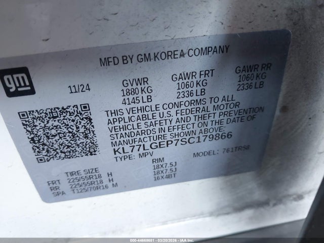 KL77LGEP7SC179866 Chevrolet Trax Fwd 1rs