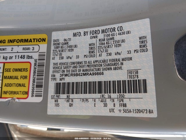 3FMCR9B62MRA99866 Ford Bronco Sport Big Bend