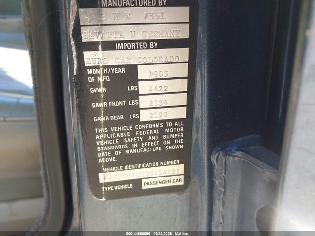 Продажа на аукционе авто 1985 Bmw 735i, vin: WBAFH810X09424827, номер лота: 44668690