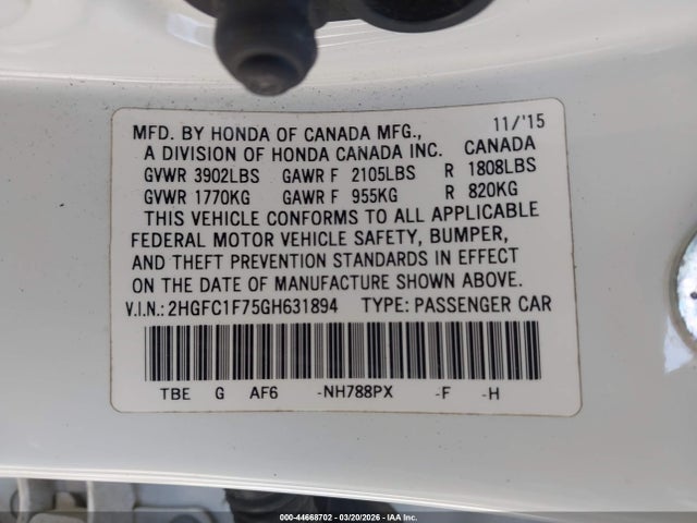 Honda Civic Ex-l 2016 2HGFC1F75GH631894 Image 9