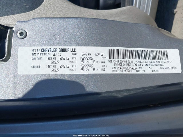 44668708 :رقم المزاد ، 2C4RDGDG1DR546524 vin ، 2013 Dodge Grand Caravan Crew مزاد بيع