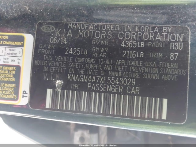 Продажа на аукционе авто 2015 Kia Optima Lx, vin: KNAGM4A7XF5543029, номер лота: 44668737