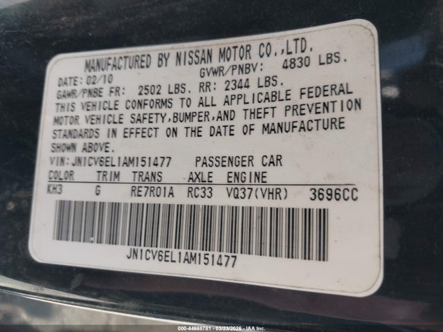 Auction sale of the 2010 Infiniti G37x, vin: JN1CV6EL1AM151477, lot number: 44668781