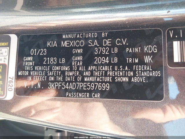 2023 Kia Forte Gt-line მანქანა იყიდება აუქციონზე, vin: 3KPF54AD7PE597699, აუქციონის ნომერი: 44668795