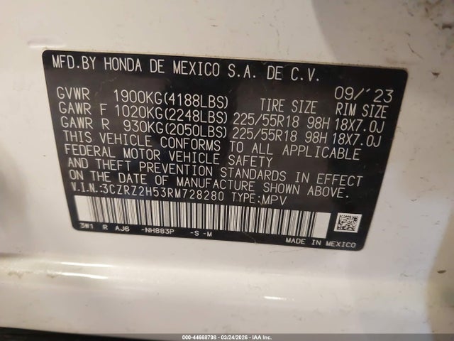 Aukcja sprzedaży 2024 Honda Hr-v Awd Sport/awd Sport W/o Bsi, vin: 3CZRZ2H53RM728280, numer aukcji: 44668798