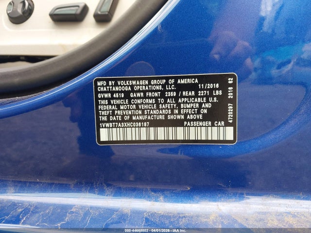 2017 VOLKSWAGEN PASSAT 1VWBT7A3XHC036187 Photo 8