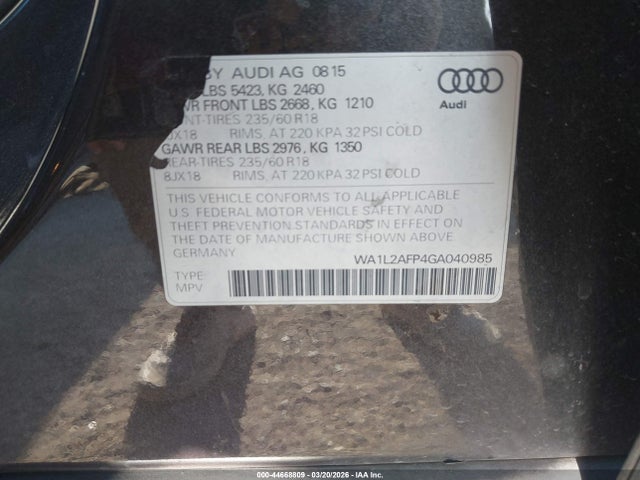 Aukcja sprzedaży 2016 Audi Q5 2.0t Premium, vin: WA1L2AFP4GA040985, numer aukcji: 44668809