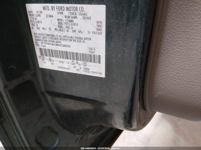 Продажа на аукционе авто 2008 Ford F-150 60th Anniversary/fx4/king Ranch/lariat/xlt, vin: 1FTPW14V38KE26533, номер лота: 44668820