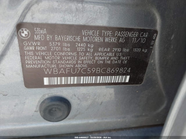 2011 BMW 535I WBAFU7C59BC869824 Photo 8