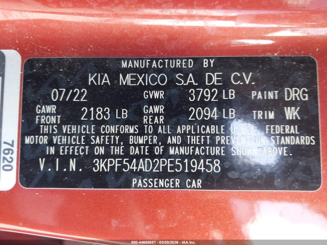 Aukcja sprzedaży 2023 Kia Forte Gt-line, vin: 3KPF54AD2PE519458, numer aukcji: 44668851