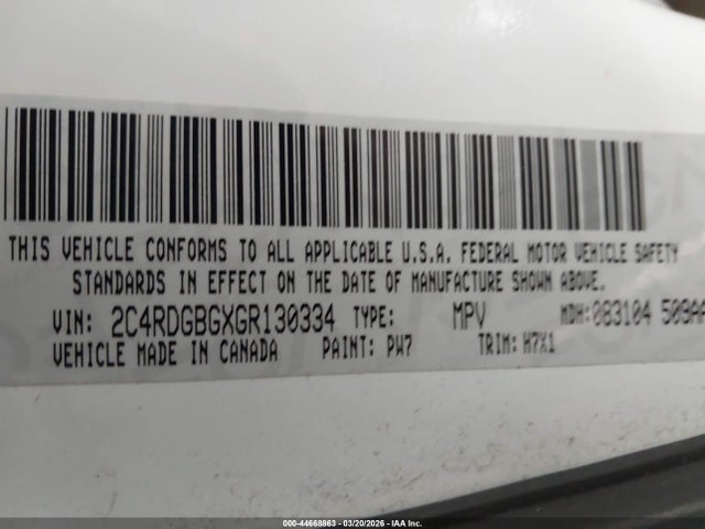 Aukcja sprzedaży 2016 Dodge Grand Caravan Se, vin: 2C4RDGBGXGR130334, numer aukcji: 44668863