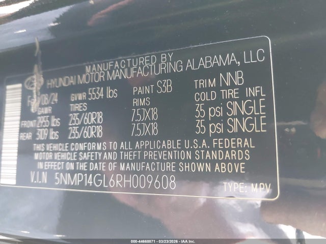 2024 Hyundai Santa Fe Se მანქანა იყიდება აუქციონზე, vin: 5NMP14GL6RH009608, აუქციონის ნომერი: 44668871
