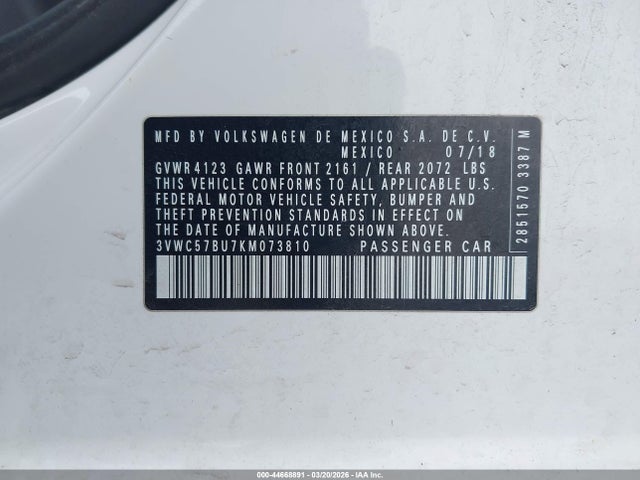Продаж на аукціоні авто 2019 Volkswagen Jetta 1.4t R-line/1.4t S/1.4t Se, vin: 3VWC57BU7KM073810, номер лоту: 44668891