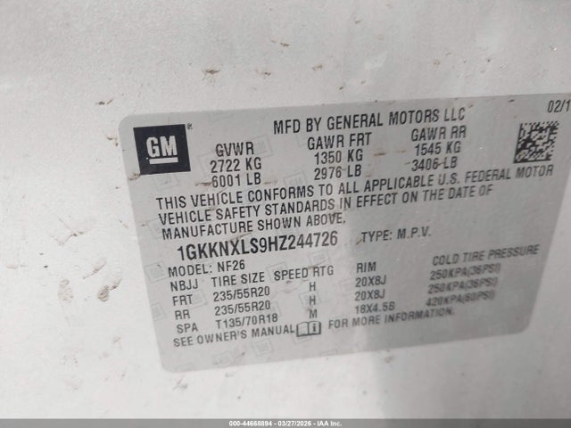 Aukcja sprzedaży 2017 Gmc Acadia Denali, vin: 1GKKNXLS9HZ244726, numer aukcji: 44668894