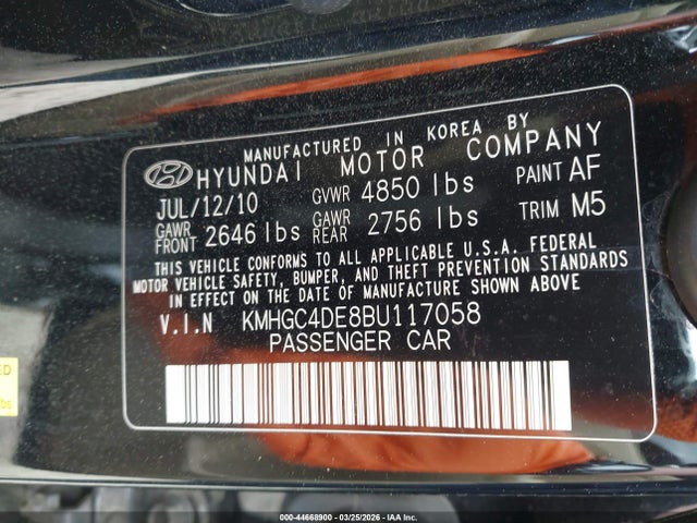 2011 HYUNDAI GENESIS KMHGC4DE8BU117058 Photo 8