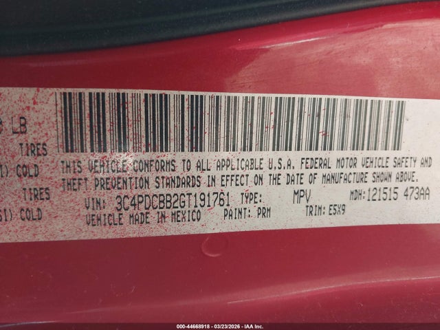 Продаж на аукціоні авто 2016 Dodge Journey Sxt, vin: 3C4PDCBB2GT191761, номер лоту: 44668918