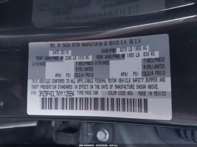 3MZBPADL7KM112564 Mazda Mazda3 Preferred Package