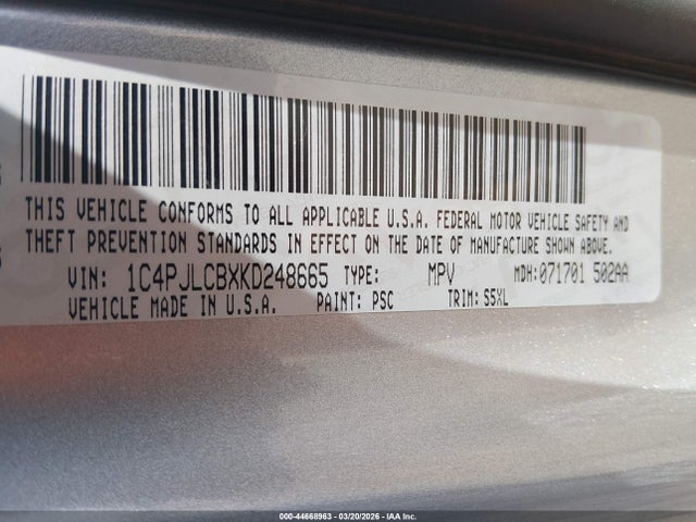 1C4PJLCBXKD248665 Jeep Cherokee Latitude Fwd