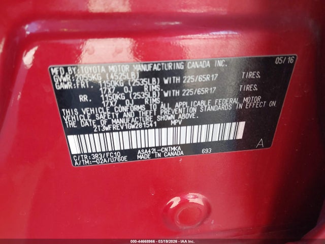2T3WFREV1GW281541 Toyota Rav4 Xle