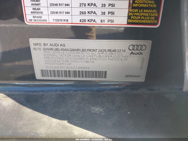 Продажа на аукционе авто 2010 Audi A3 2.0t Premium, vin: WAUKEAFM0AA169955, номер лота: 44669055
