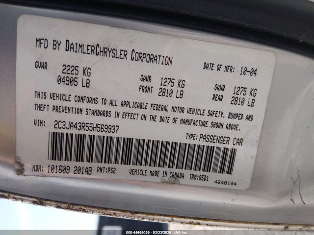 2005 CHRYSLER 300 2C3JA43R55H569937 Photo 8