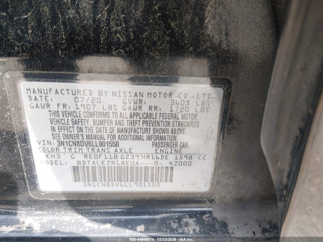 Продаж на аукціоні авто 2020 Nissan Versa S Xtronic Cvt, vin: 3N1CN8DV6LL901550, номер лоту: 44669074