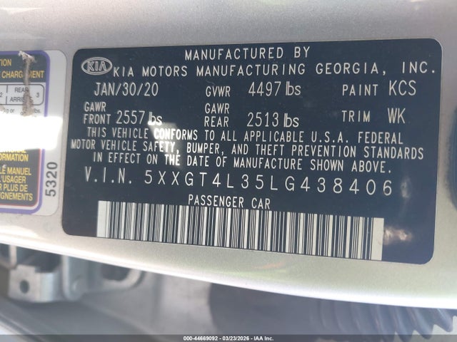 Продаж на аукціоні авто 2020 Kia Optima Se, vin: 5XXGT4L35LG438406, номер лоту: 44669092
