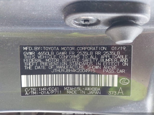 44669097 :رقم المزاد ، JTHU9JBH4K2004915 vin ، 2019 Lexus Ux 250h مزاد بيع