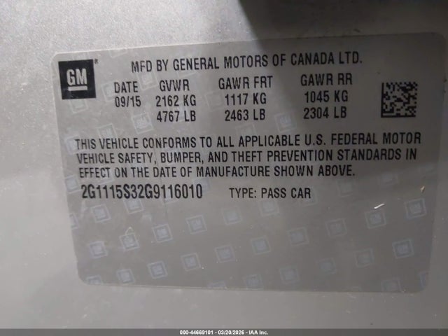 Chevrolet Impala 2lt 2016 2G1115S32G9116010 Image 9