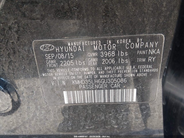 KMHD35LH6GU305086 Hyundai ELANTRA GT