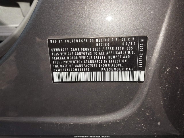 Продаж на аукціоні авто 2013 Volkswagen Jetta Se, vin: 3VWDP7AJ2DM358343, номер лоту: 44669160