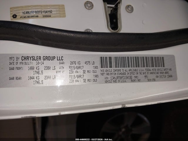 2015 Jeep Patriot Latitude მანქანა იყიდება აუქციონზე, vin: 1C4NJRFB0FD154192, აუქციონის ნომერი: 44669222
