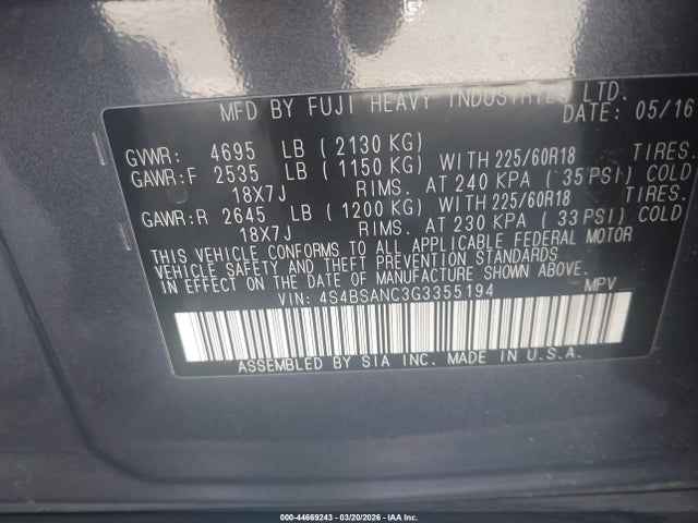 2016 SUBARU OUTBACK 4S4BSANC3G3355194 Photo 8