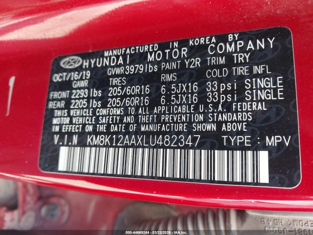 KM8K12AAXLU482347 Hyundai Kona Se