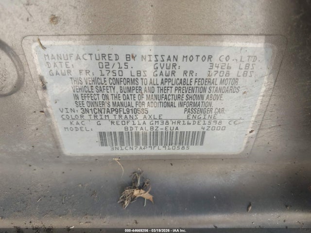 3N1CN7AP9FL910585 Nissan Versa 1.6 S/1.6 S+/1.6 Sl/1.6 Sv