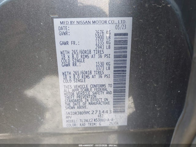 Aukcja sprzedaży 2023 Nissan Pathfinder Rock Creek 4wd, vin: 5N1DR3BD9PC271443, numer aukcji: 44669257