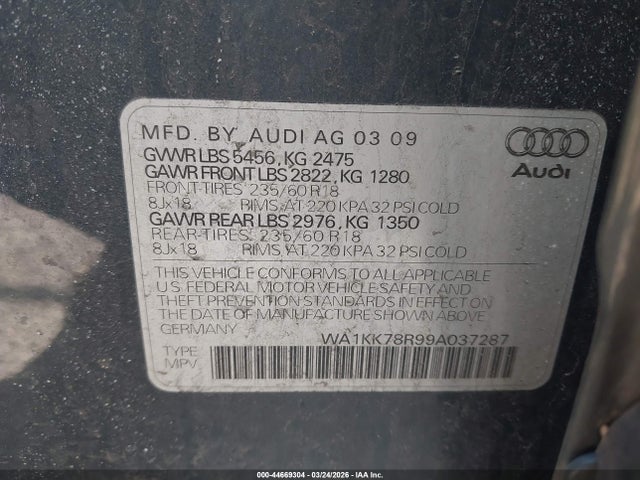Aukcja sprzedaży 2009 Audi Q5 3.2 Premium, vin: WA1KK78R99A037287, numer aukcji: 44669304