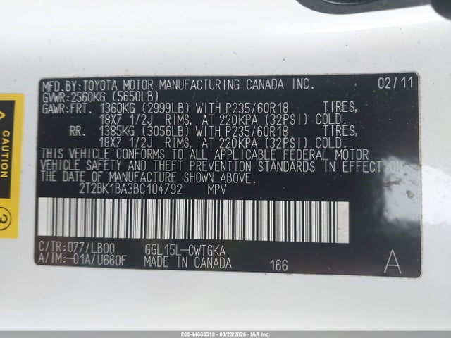 Продажа на аукционе авто 2011 Lexus Rx 350, vin: 2T2BK1BA3BC104792, номер лота: 44669318