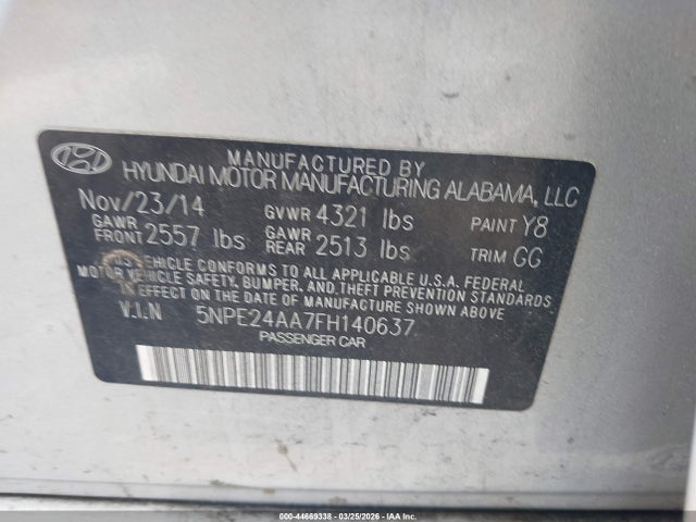 Hyundai SONATA ECO 2015 5NPE24AA7FH140637 Image 9