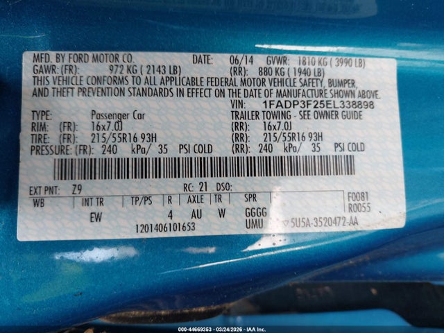 Ford FOCUS SE 2014 1FADP3F25EL338898 Image 9