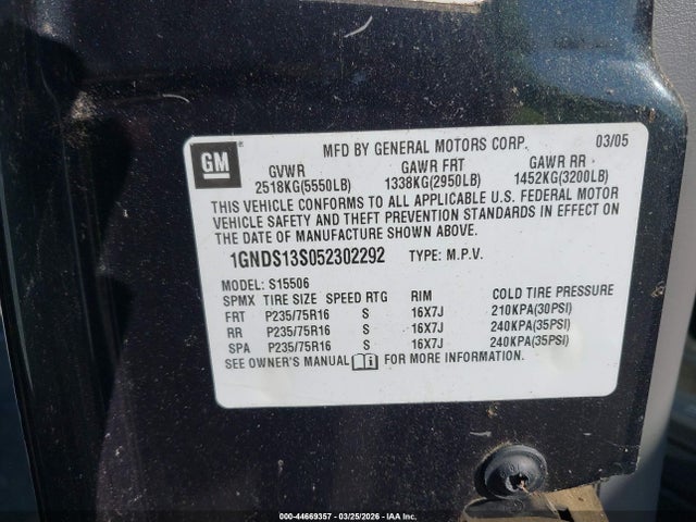 2005 CHEVROLET TRAILBLAZER 1GNDS13S052302292 Photo 8