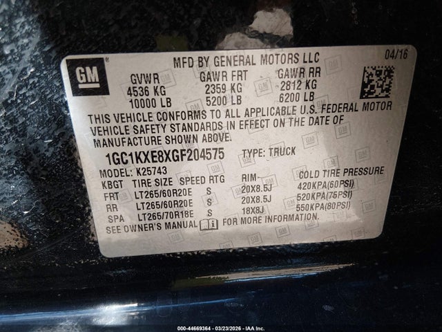 1GC1KXE8XGF204575 Chevrolet Silverado 2500hd High Country